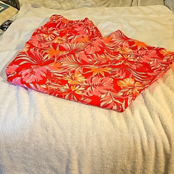 NWT Marc New York Linen Pull on Pant Elastic Waist Wide Leg Red Palm. Large - Picture 1 of 14
